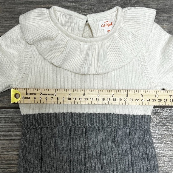 Cat & Jack Baby Girl 18 Months Grey Gray White Sweater Jumper One Piece Outfit - Picture 11 of 13